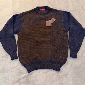 Vintage Pitlochry Pure New Wool Sweater Mens Medium Blue Patterned Made‎ in UK